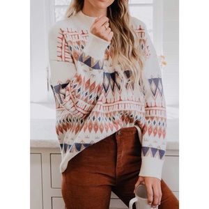Vici Aztec Geomertic Orange Cream Sweater